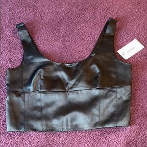 Jason Wu Elegant Black Satin Crop Top